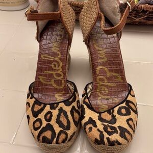 Sam Edelman Tan and Black Espadrille Wedges